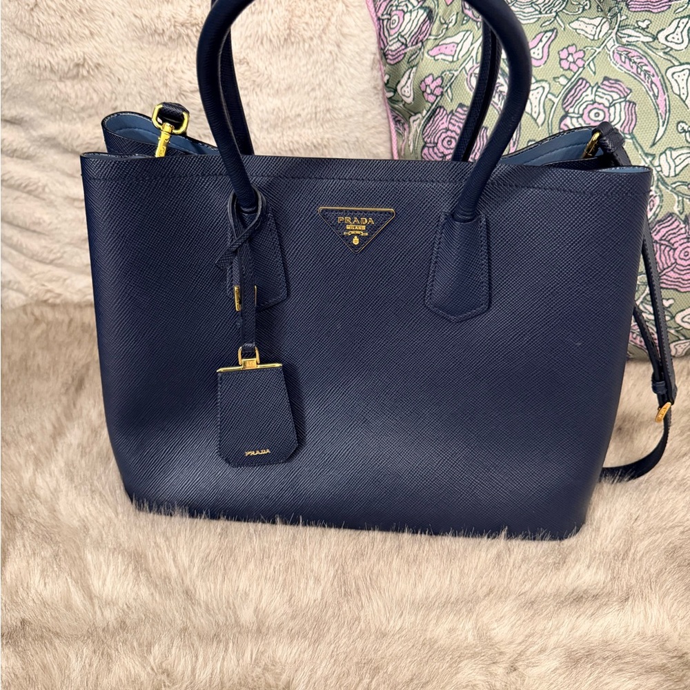 Prada Dark Blue Saffiano Leather Tote